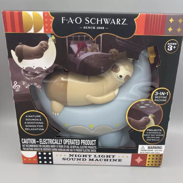 FAO Schwarz Night Light Sound Machine with Sloth and Moon Stars New In Box