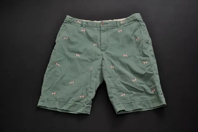 VTG Polo Ralph Lauren Green Dog Shorts Men 36 Embroidered All Over Critter 523CL