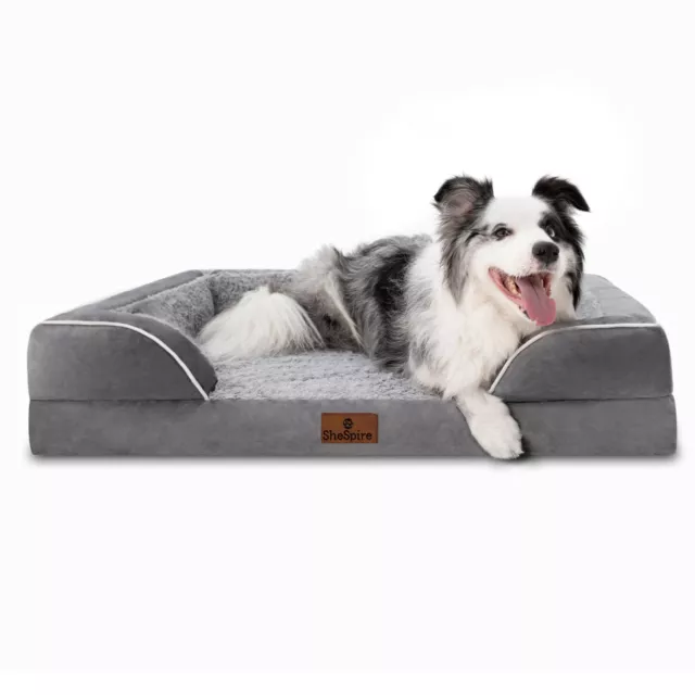 Gray Large Orthopedic Dog Bed Soft Pet Mattress w/ Removable Memory Foam Bolster