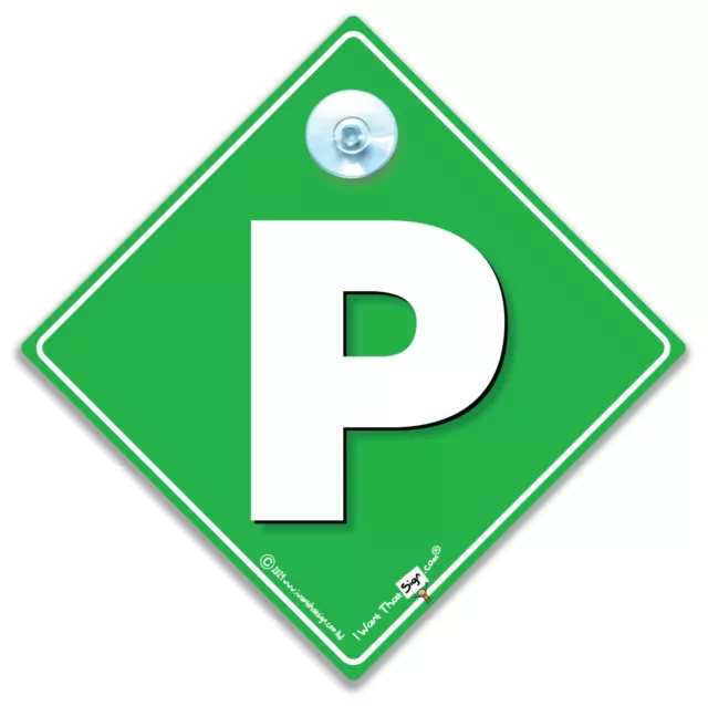 P Plate Suction Cup Car Sign 2, New Driver Car Sign, Green P-Plate Advisory Sign