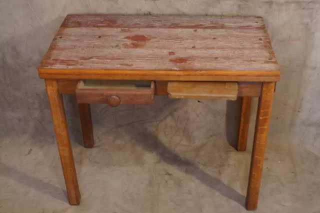 1930's 1940's Childs Desk Repurposed with Barn Wood Top Pole Marker Nails