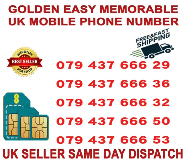 Golden Easy Memorable Uk Vip Mobile Phone Number  ( Ee Network) B 66