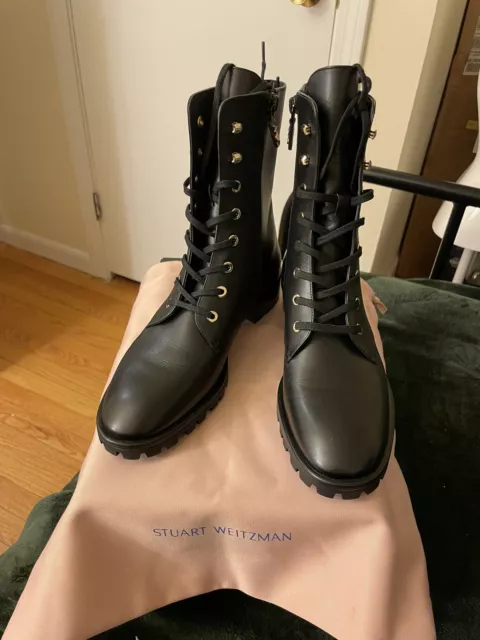 Stuart Weitzman Women’s Laine Combat Leather boots,Black,size 8. New. 2