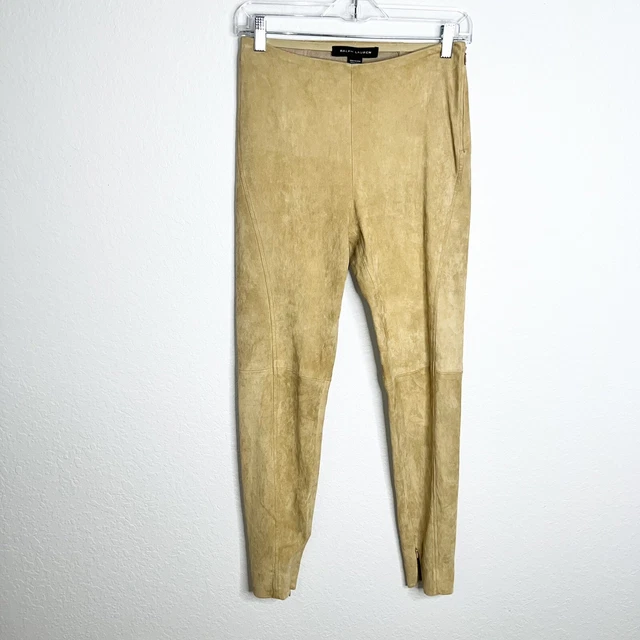 Ralph Lauren Black Label Women Size 8 Lamb Suede Tan Beige Skinny Pants     B2-1