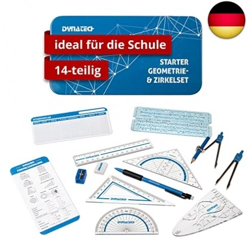 DynaTech Zirkel Set Geometrieset 14-Teilig - Starterset für die Grundschule -
