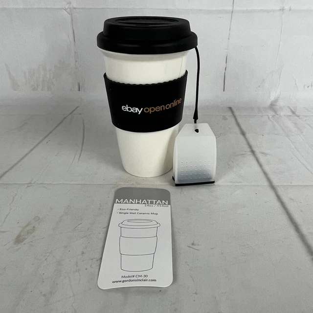 eBay Open Online Ceramic Travel Coffee 14oz Mug Tumbler with Silicone Tea Bag