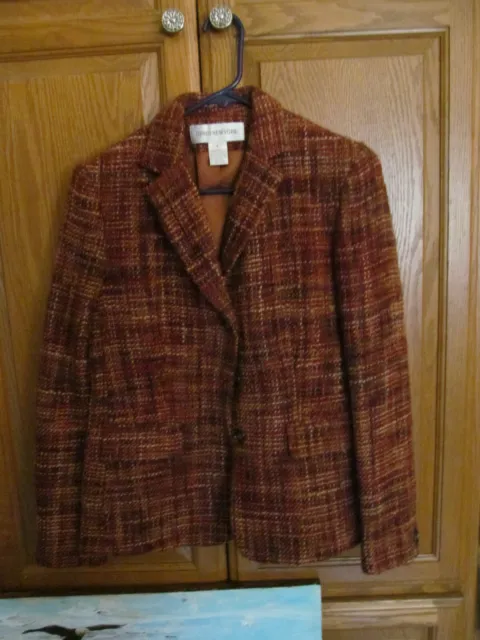 Vtg JONES NEW YORK Women's Blazer Brown/Rust Woven Tweed Wool Size 4 RARE ~ EUC*