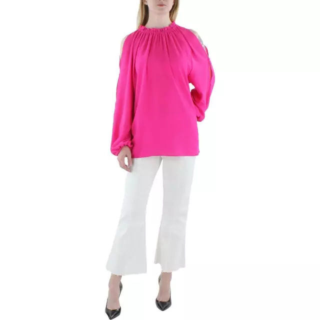Vince Camuto Womens Pink Ruffled Neck Crepe Top Blouse Shirt Plus 3X BHFO 6831