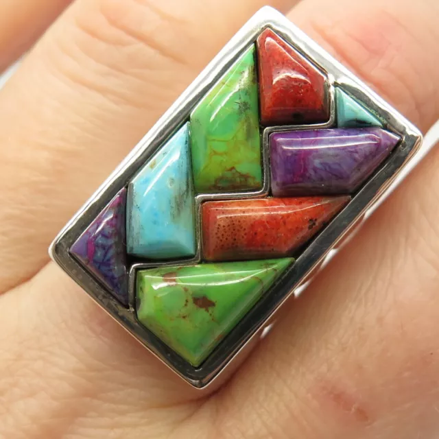 925 Sterling Silver Vintage Jay King Desert Rose Multi-Color Gem Ring Size 7 3/4