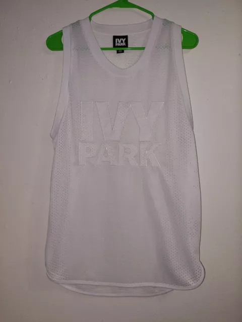 IVY PARK Women's XS White Mesh Muscle Graphic Tank Top Round Neck Sleeveless