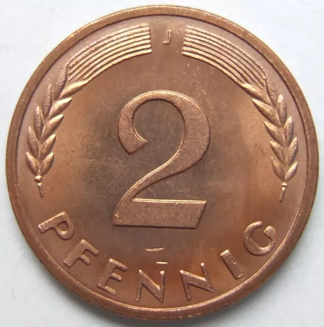 Münze Bundesrepublik Deutschland 2 Pfennig 1969 J magnetisch in f. Stempelglanz