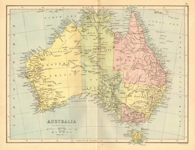 AUSTRALIA. Shows NT as 'Alexandra Land', part of SA. BARTHOLOMEW 1876 old map