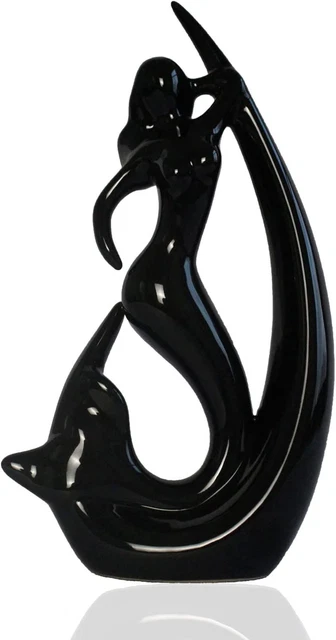 YUEFUDU Ceramic Mermaid Statue, Modern Abstract Art Sculpture, Black