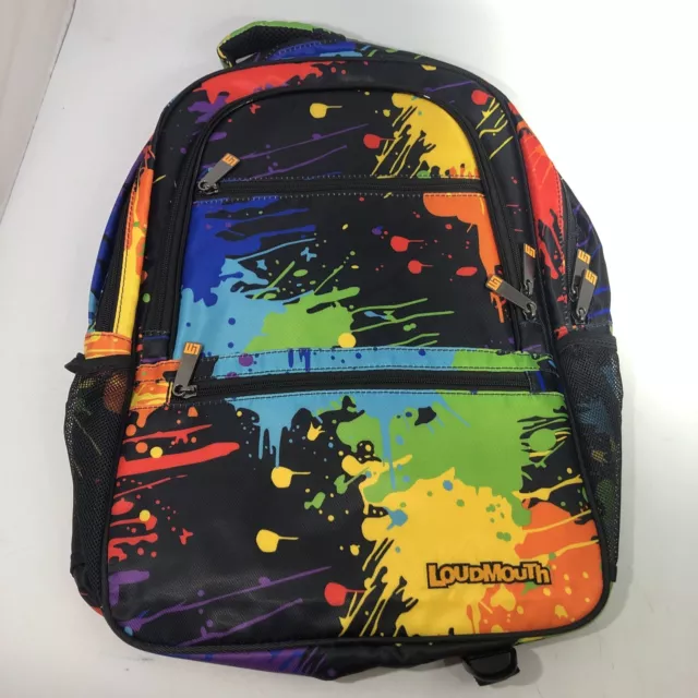 Loudmouth Multicolored Backpack Bag 17X13 lots of pockets Paintball Splatter