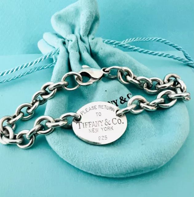 7.5" Medium Please Return To Tiffany & Co Oval Tag Charm Bracelet in Silver