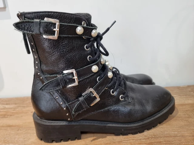 Zara combat boots with pearls hotsell