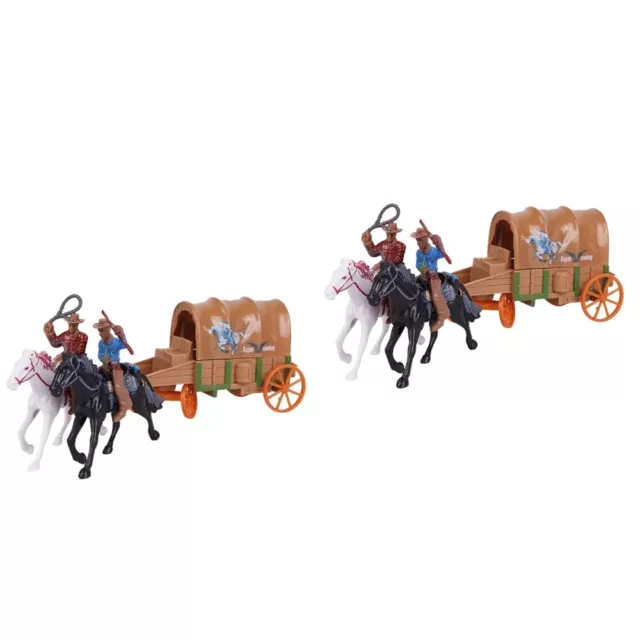 2 Sets Cowboy Culture Collectible Toys Wagon Carriage Horse Figure Model Action