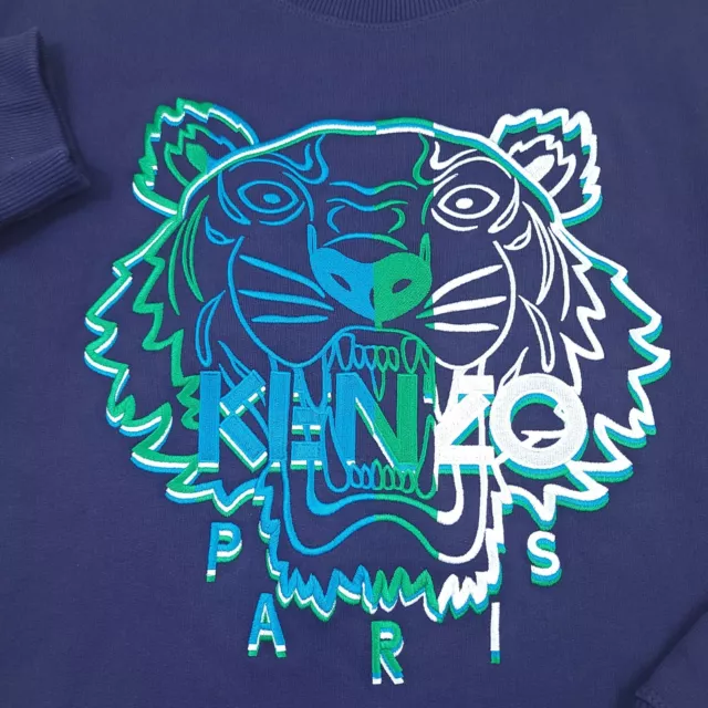 $395 KENZO Original Tiger Embroidered Navy Blue Crewneck Sweatshirt Mens Medium 3