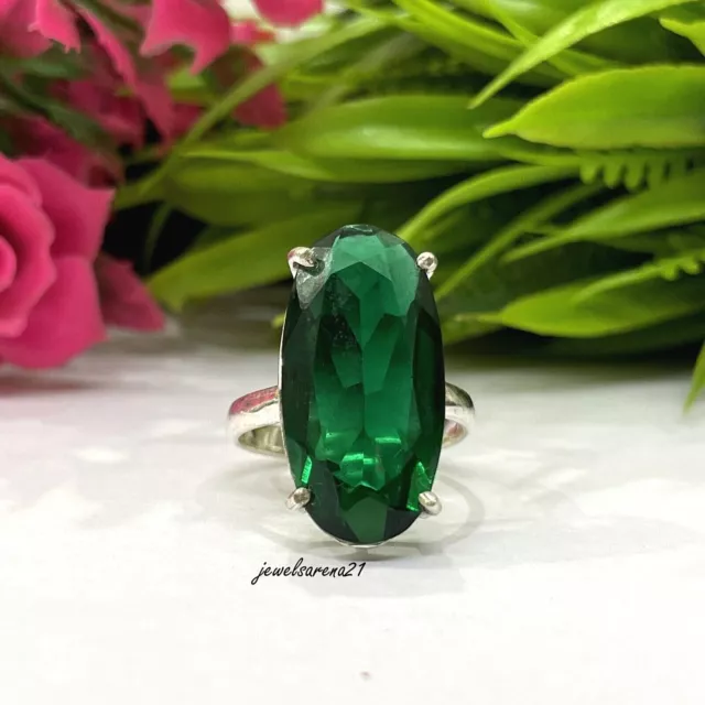 Smaragd-Edelstein-Ring aus 925er-Sterlingsilber, handgefertigter...
