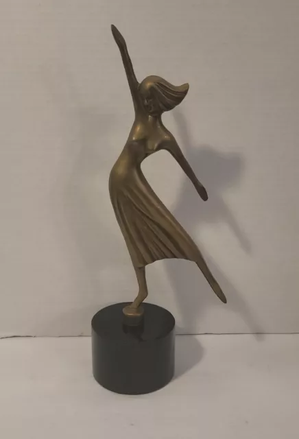 Vintage Brass Woman Dancing Art Deco Sculpture Statue 13" on Wood Laquer Base