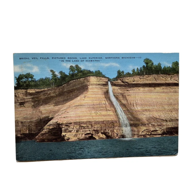 Pictured Rocks National Lakeshore Michigan MI Bridal Veil Falls Vintage Postcard