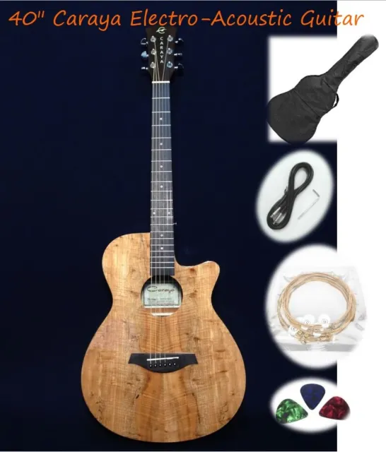 40" Caraya OM Cutaway Electric-Acoustic Guitar, Splated Maple +Bag|GYPSY-CEQ/GC|