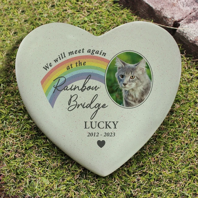 Marcador personalizado de foto arco iris para cargar corazón conmemorativo perro gato mascota tumba jardín