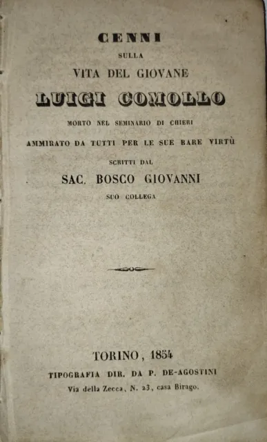 Vita del giovane Luigi Comollo scritta da Giovanni Bosco_Rara edizione del 1854