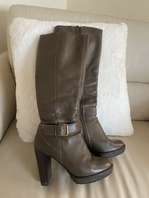 DUNE TAUPE LEATHER Block Heel Knee High Boots Size 4 £35.00 - PicClick UK