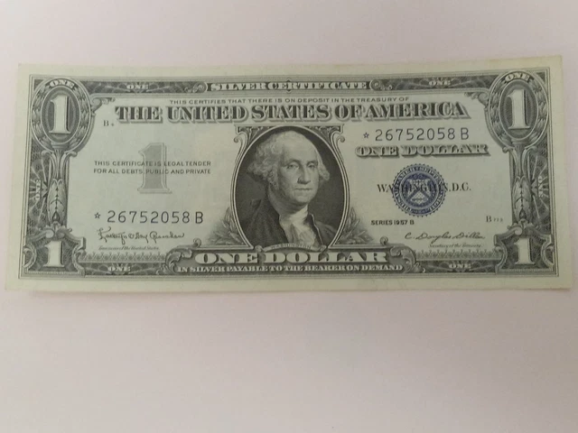 One Dollar Silver Certificate "Rare" Blue Seal  Star Series 1957B