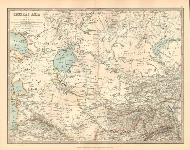 1911 Large Victorian Map ~ Central Asia ~ Turkey Russian Empire North Persia