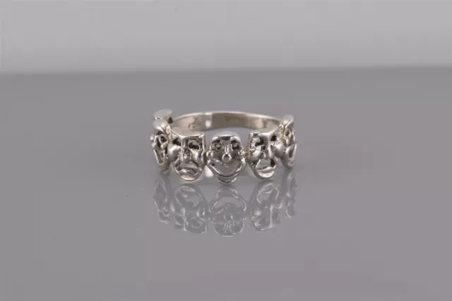Sterling Silver 7mm Dimensional Tragedy Entertainment Mask Band Ring 925 Sz: 7