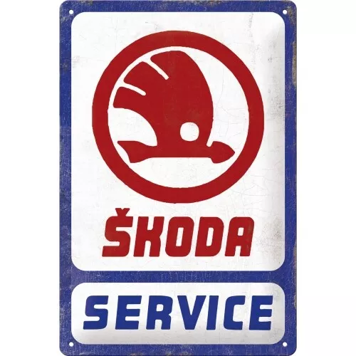 Skoda Servicio Nostalgia Letrero de Metal 30CM Cartel de Lata Escudo