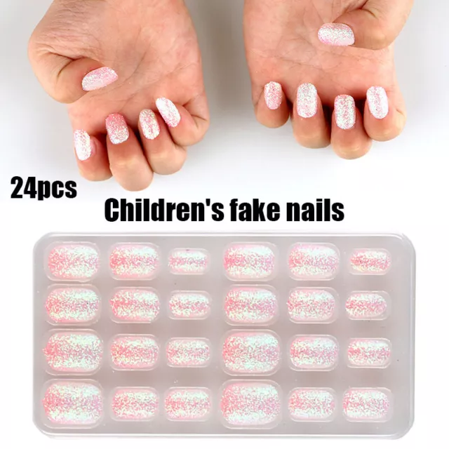 24 Pièces Faux Ongles Enfants Enfants Manucure Presse Sur Couverture R