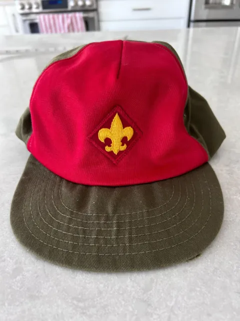 Vintage BSA Boy Scouts of America Twill Snapback Cap Hat Green Red Size  USA