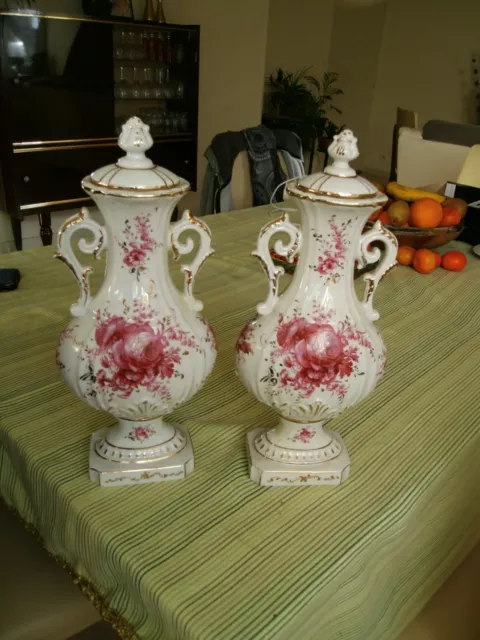 Paire De Vases Avec Couvercle Porcelaine De Couleuvre Motif Floral