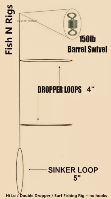 5 .. 36 Dropper Loop ( Hi-Lo ) Surf Fishing Rigs Striper Drum