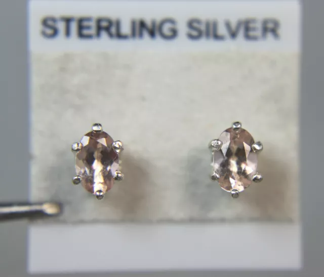 MORGANITE - Genuine Lite-Pink Morganite .925 Sterling Silver Stud Earrings