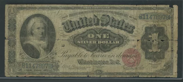 1886 $1.00 Silver Certificate Small Red, Plain (Martha Washington) Note FR-215
