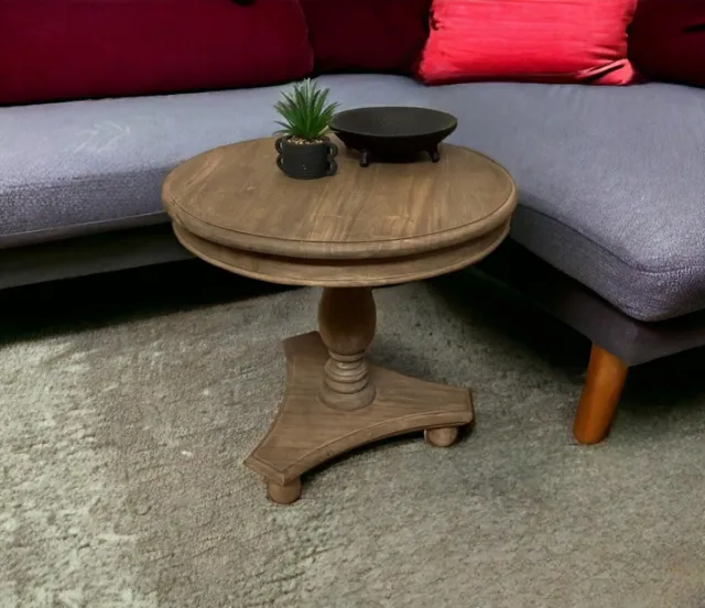 Low Rounded Sofa Side Table In Dark Finish Vintage Style End Stand With Bun Feet