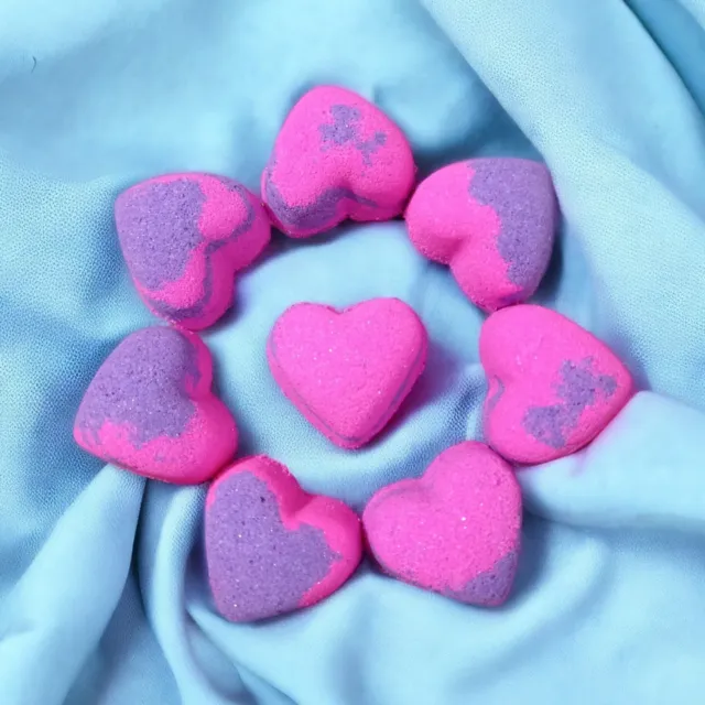 💞 Mini Heart Bath Bombs - Fairy Snow - Handmade - Pink Purple