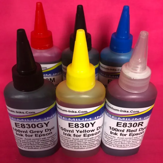 Botellas de tinta de tinte de 6x100 ml para Epson Expression Photo 15000 RD/GY/BK/C/M/Y sin fabricante de equipos originales