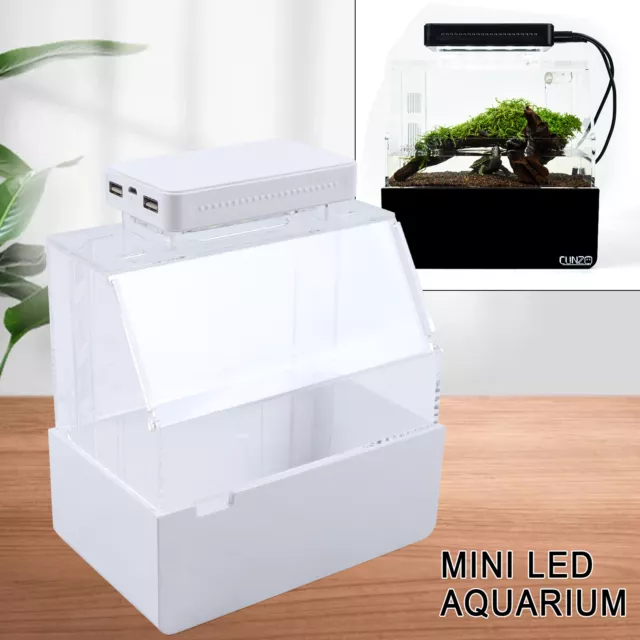 Betta Fish Tank Desktop Amphibious Aquarium Water Filter LED Light Water Pump