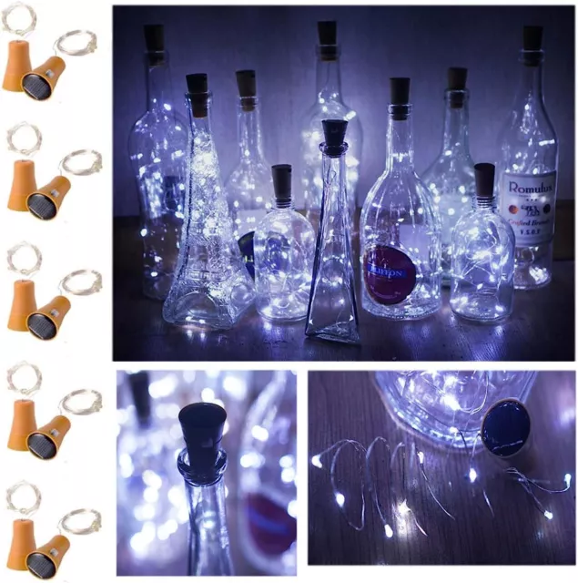 10 Pack Solar Powered Wine Bottle Lights 10 Led Waterproof Copper Cork Shaped