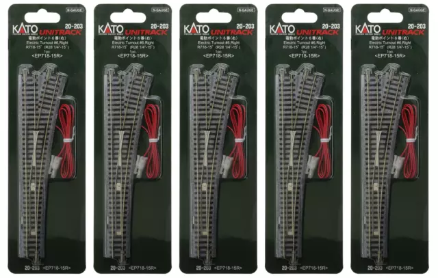 Kato 20-203 N Scale Unitrack Electric Turnout #6 Right Hand Set of 5 New
