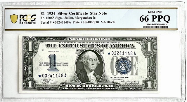 1934 $1 Fr.1606* Rare Silver Certificate Finest #1 Star Note Error⭐️Pcgsb 66Ppq