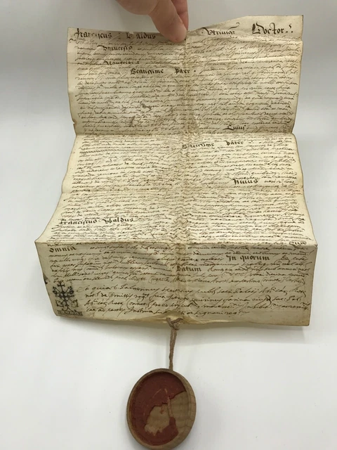 Rare parchemin très ancien de château feuille à déchiffrer identifier avec sceau