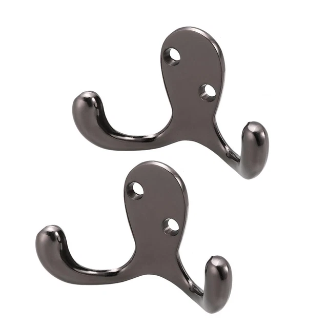 Household Bedroom Metal Wall Hook Towel Clothes Hanging Hanger Black 2pcs