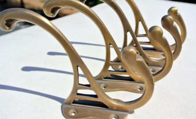 4 COAT HOOKS door solid 100% brass furniture vintage age old style 4 " DECO B