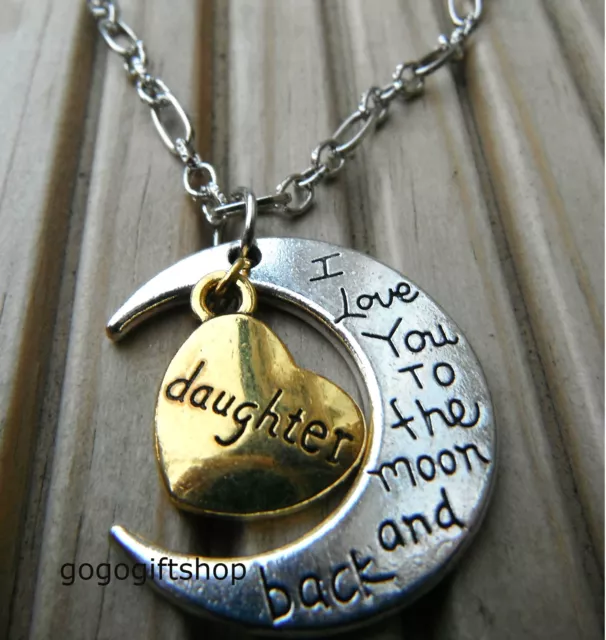 Personalised Moon Pendant Keyring/Necklace Engraved Heart Mom,Dad,Son,Aunt,Uncle 2